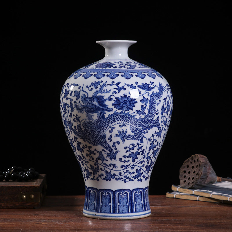 Blue and white porcelain pear shaped vase